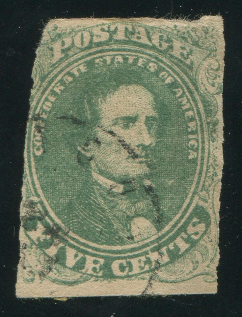 USA Confederate States 1861 #1 5 Cents: USA Confederate States 1861 #1 5 Cents G-F. Lightly cancelled, but cut off centre.