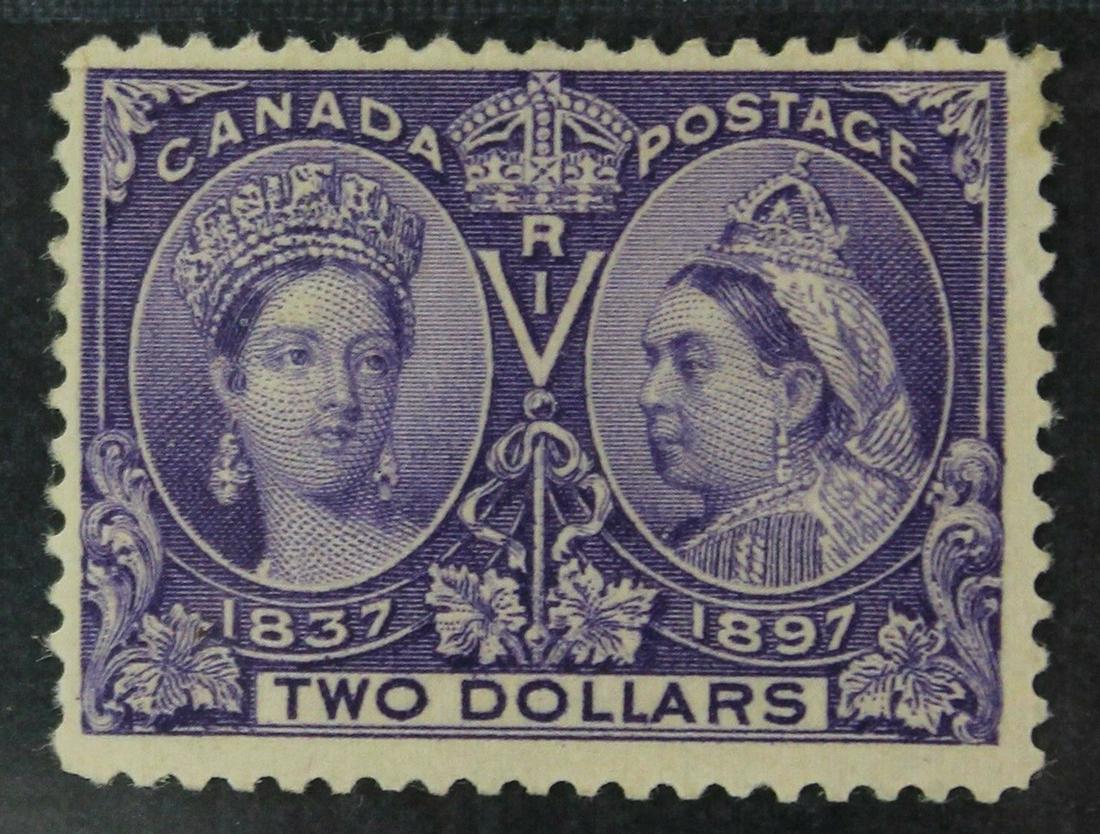 Canada 1897 #62 $2 Jubilee F+: Canada 1897 #62 $2 Jubilee F+. A nice mint hinged example, with great original gum. Unitrade Value = $1,600.