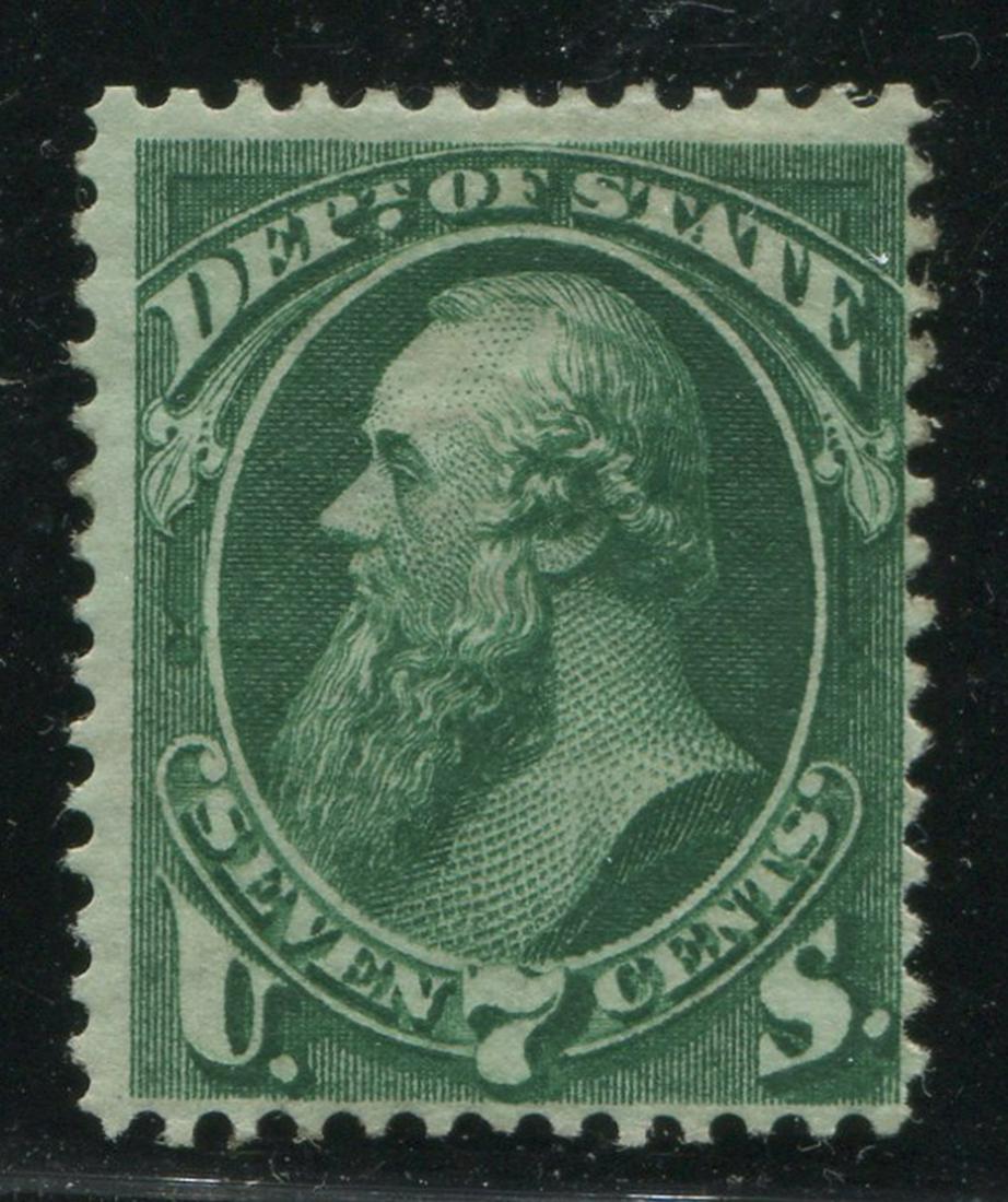 USA 1873 #O61 7c Dark Green VG UN: USA 1873 #O61 7c Dark Green, very good, unused. Has almost half of its original gum and hinged. Nice strong, deep colour. S/C 2021 value is $290.