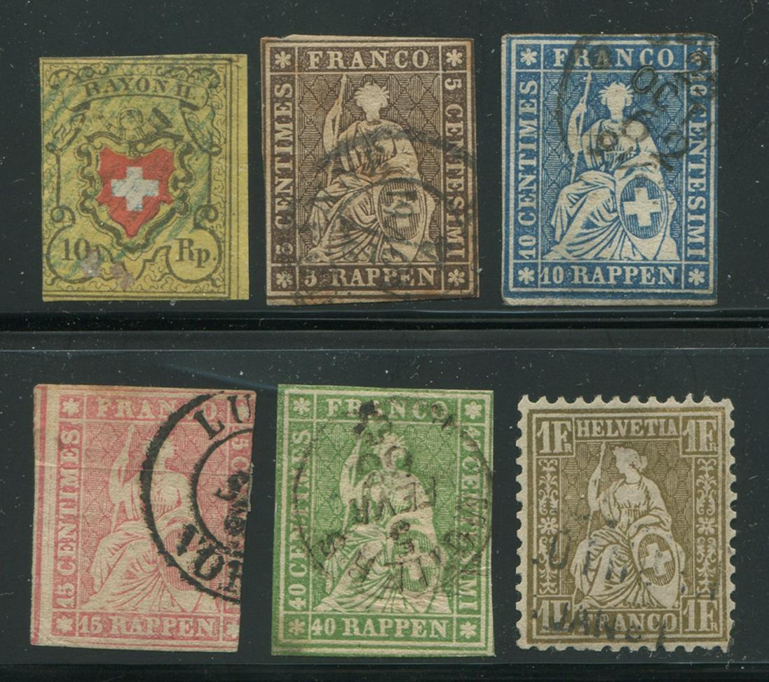 Switzerland 1850-1864 #8/#50 U VG-F: Switzerland 1850-1864 #8/#50, used, very good to fine. Includes #8, #36, #37, #38, #40 and #50. Total S/C 2021 value is $540.
