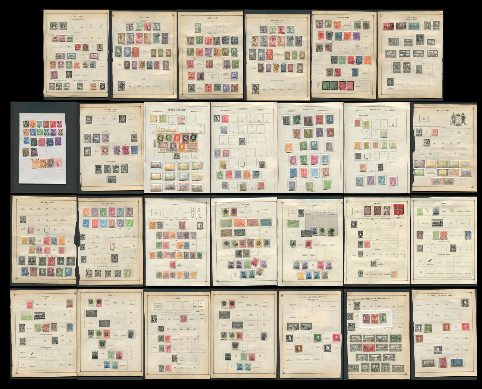 Yugoslavia Stamp Collection 1869-: Yugoslavia stamp collection containing both mint and cancelled, as early as 1869, and includes issues from Montenegro, Bosnia and Herzegovina and Serbia (now part of Yugoslavia). This collection is hi