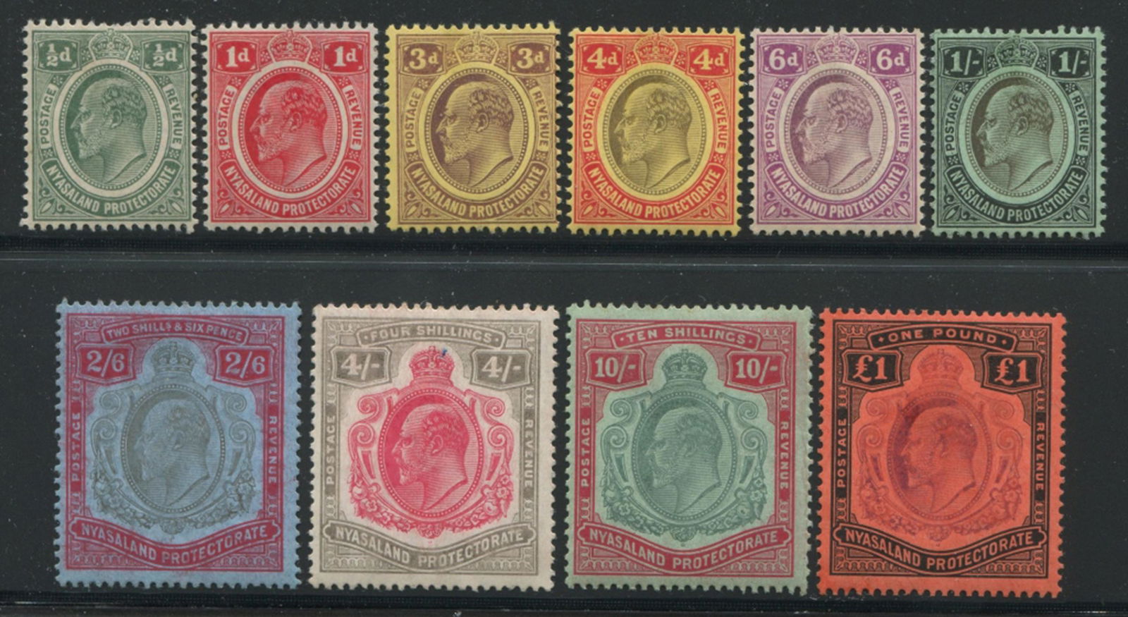 Nyasaland Protectorate 1908 #1-10  1 pence to 1 pound. (1 of 2)