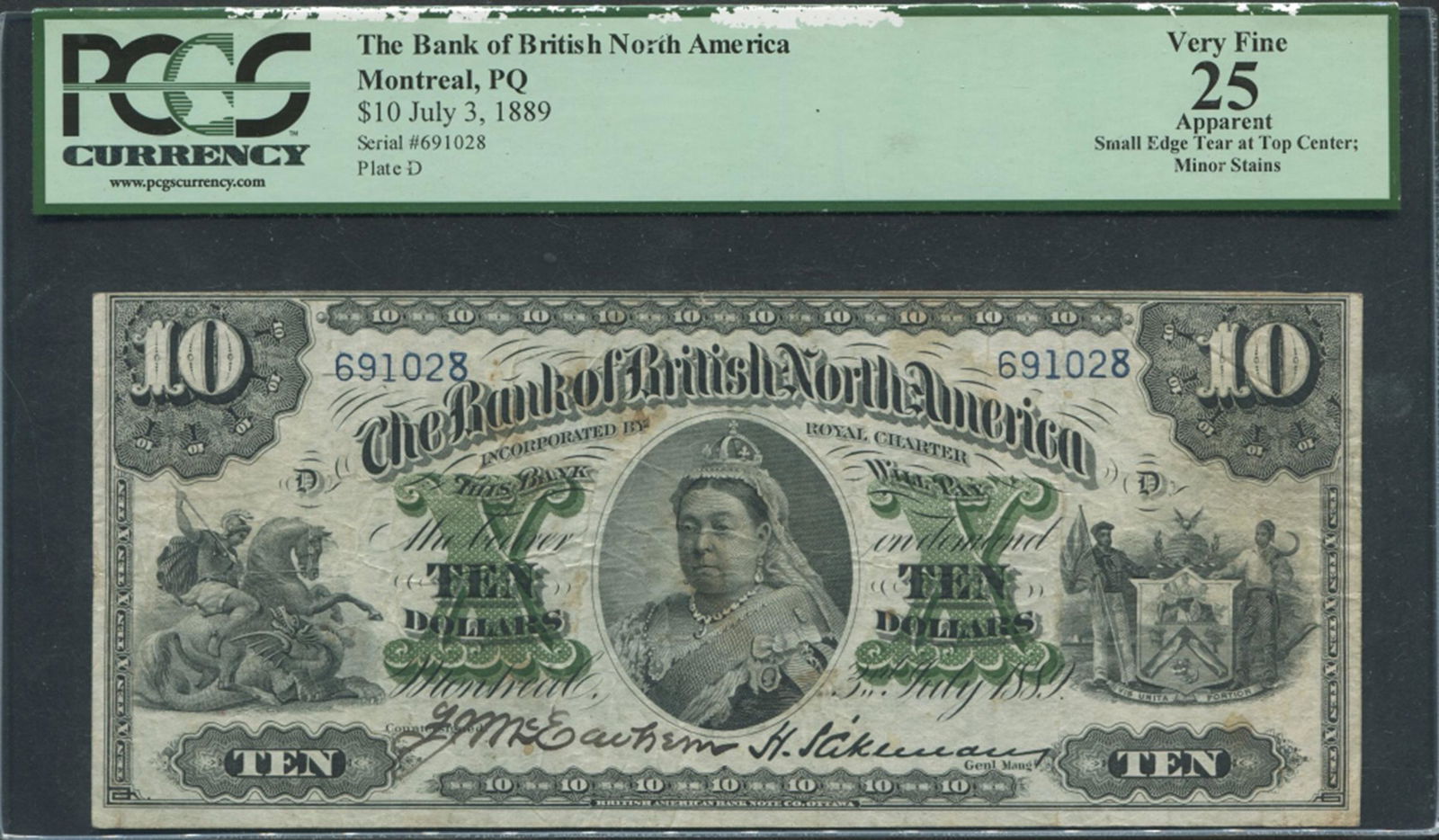 Canada 1889 $10 Bank Note PCGS 25 VF (1 of 2)