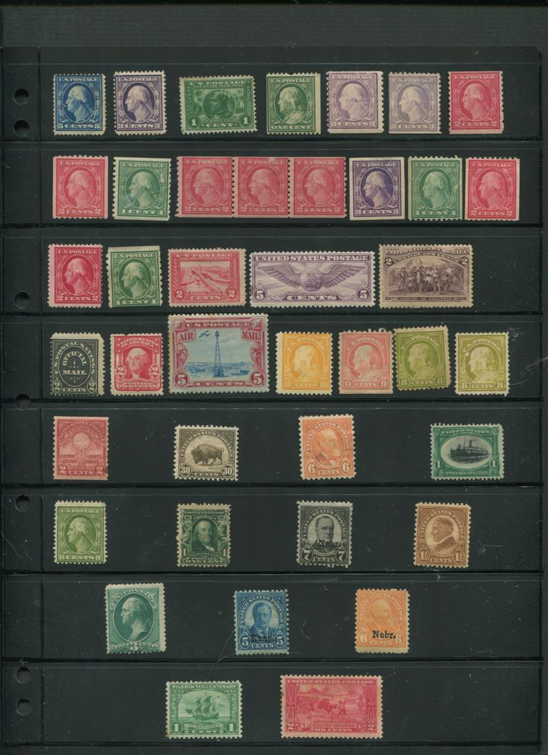 USA Stamp Collection: A USA stamp collection containing 40 stamps, some mint, some NG (no gum), some MNH (mint never hinged). Total S/C 2021 value is $850.