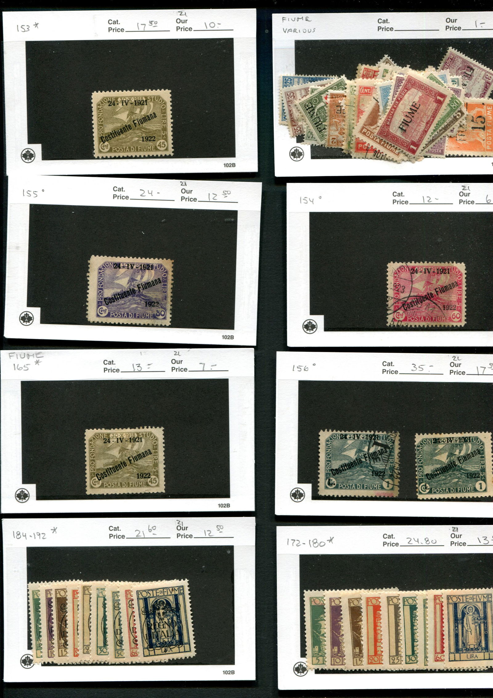 Fiume 1918- 1923, #7a / #180, a mint and used accumulation in 102s, (1 of 10)