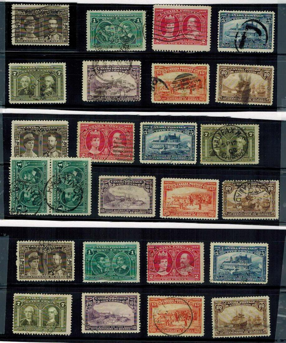 Canada 1908, #96 /#103, 3 used sets on a stocksheet (1 of 1)