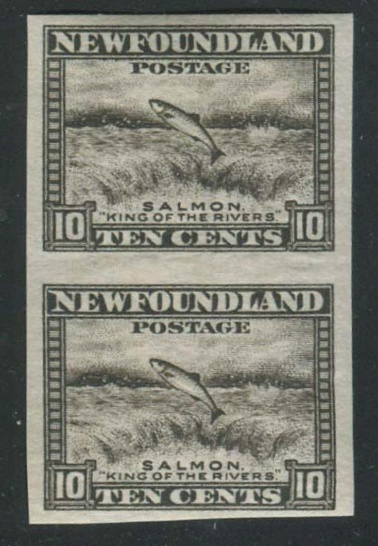Canada - Newfoundland 1932-1937 #193a 10c Atlantic Salmon, vertical IMPERF PAIR, MNH, Unitrade value (1 of 1)