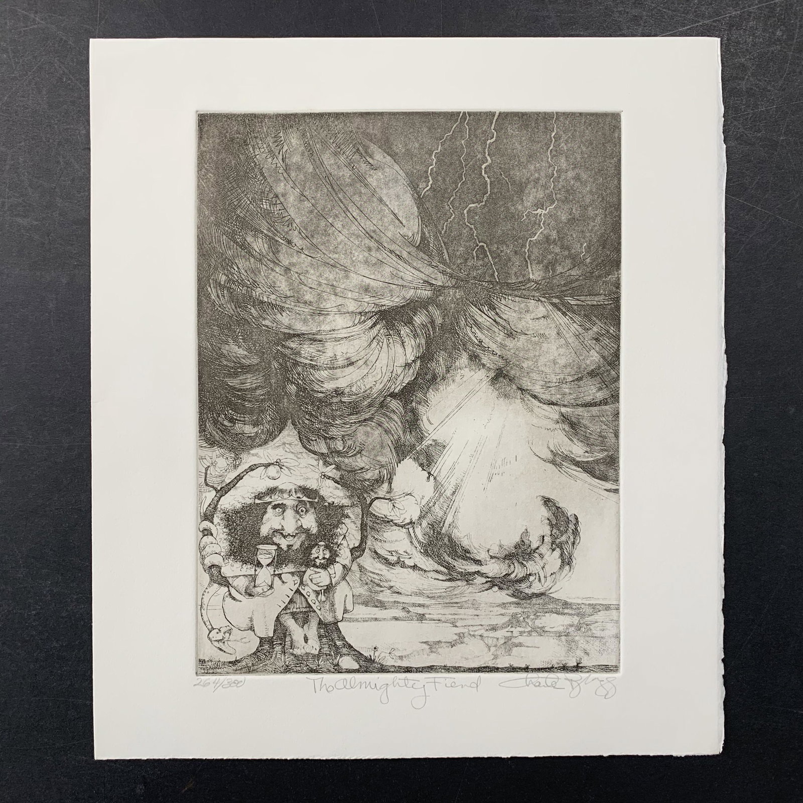 Charles Lynn Bragg's "The Almighty Friend" Limited Edition Print: Charles Lynn Bragg's "The Almighty Friend" limited edition print, signed lower right and numbered 264/300 lower left. This piece is a man in the foreground holding a little voodoo doll of himself, whi