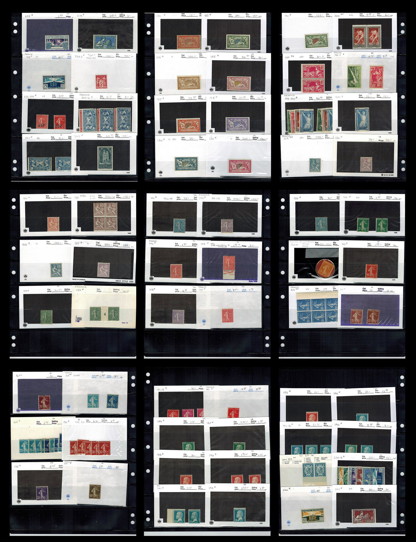 France 1900-1933, #121 /#247a MH /MNH selection on stocksheets: France 1900-1933, #121 /#247a MH /MNH selection on stocksheets, catalogue value 2480 Scott 2022, appears f-vf