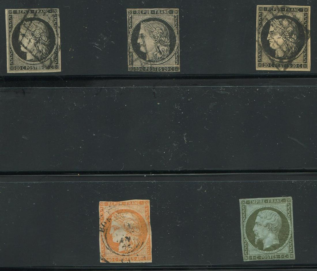 France Stamp Collection 1849-1853: France 1849 to 1853. #3 / #47 a used group on a stocksheet, catalogue value 399 Scott 2021, appears mostlt fine