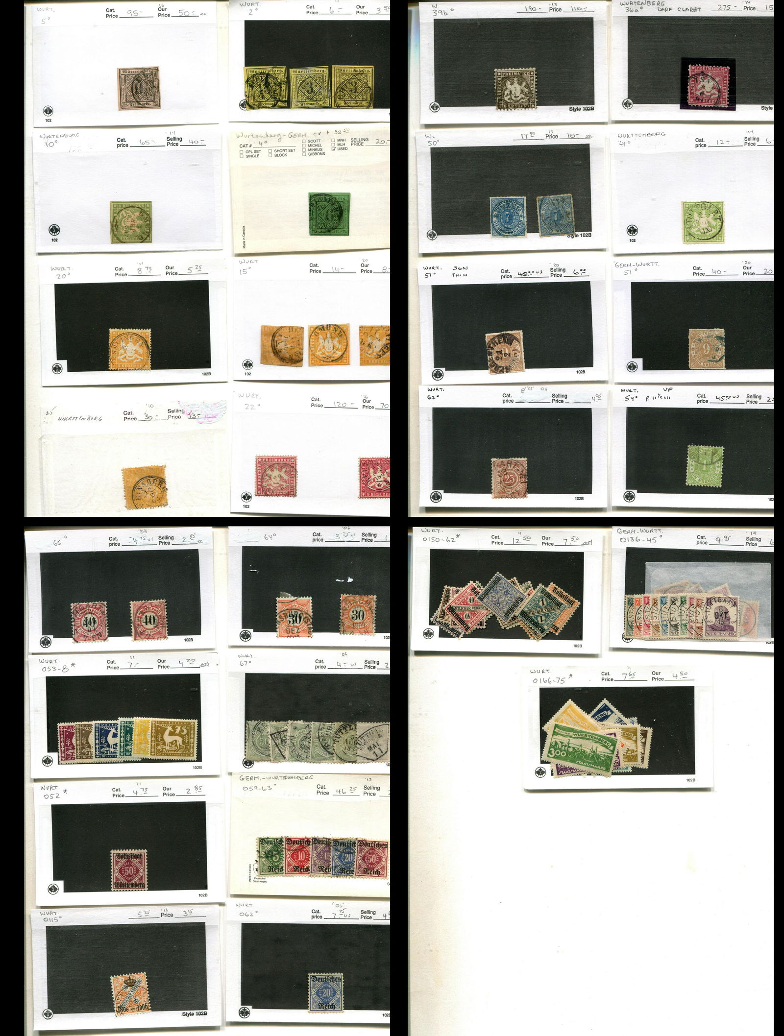 German State of Wurttemberg 1851-1900, #2 / # 65, O52 /#O175, a mainly used group with some mint, in (1 of 5)