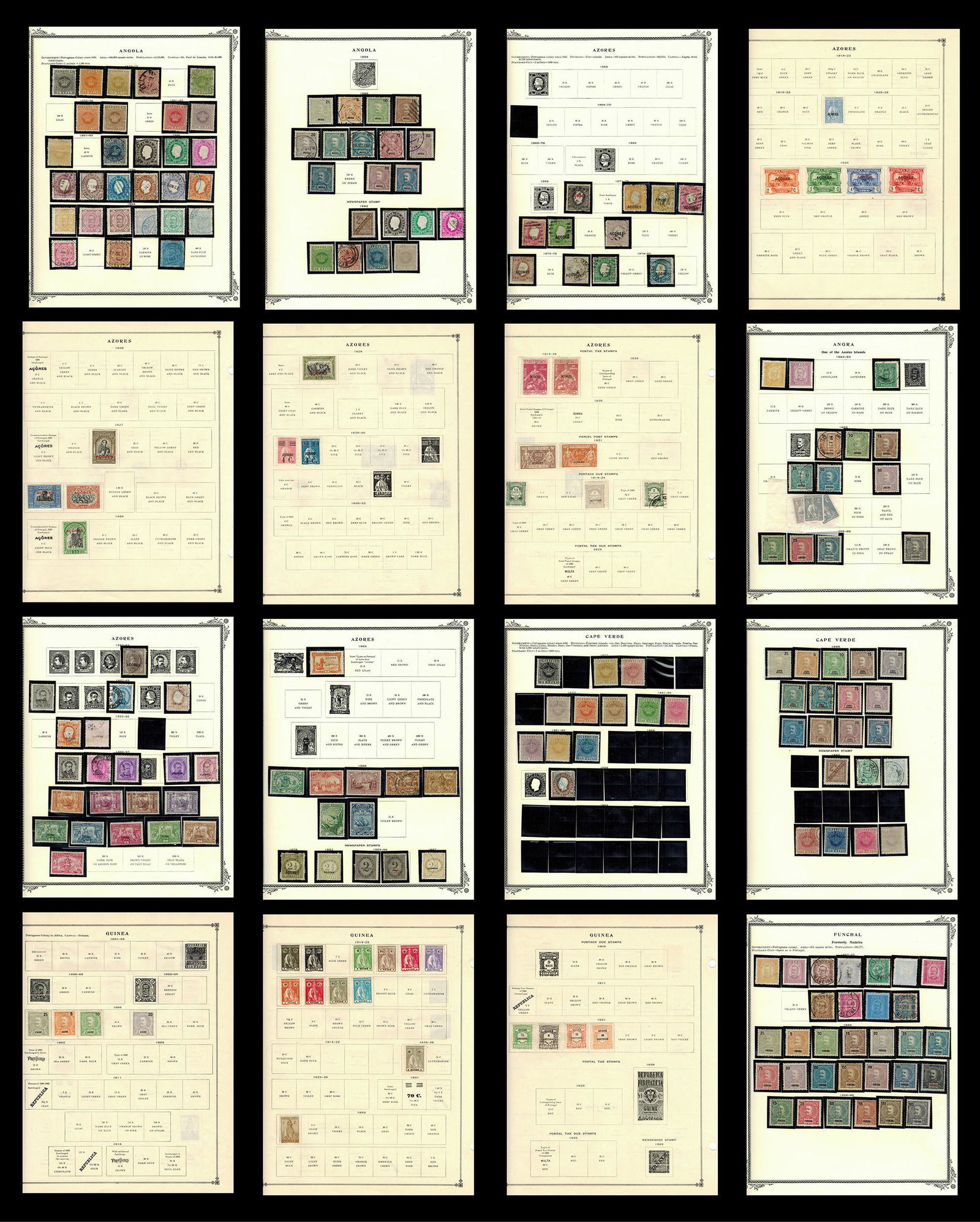 Portuguese Colonies1871-1928, a mint and used group on leaves, includes Azores, Angola , Cape Verde (1 of 1)