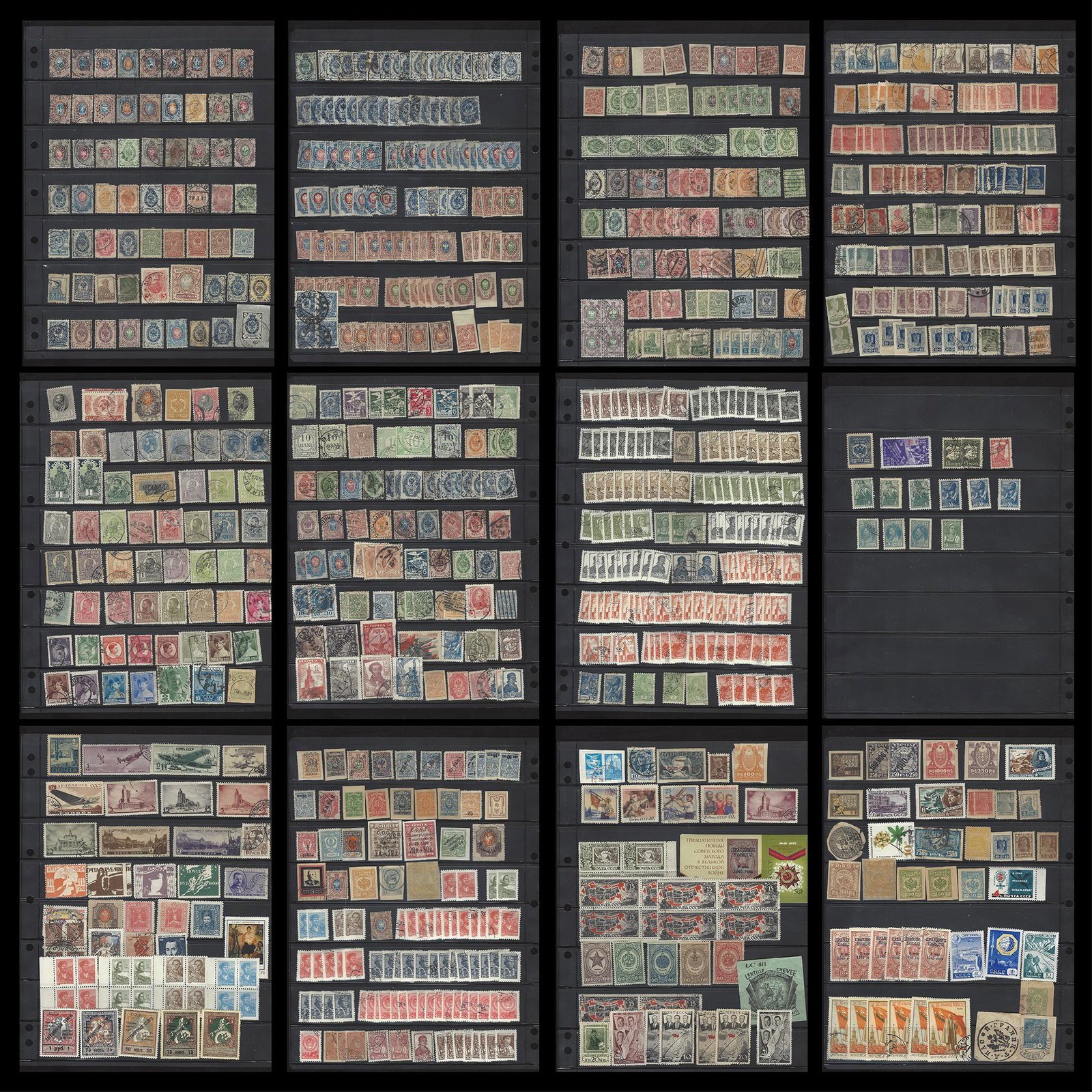Russia 1850's-1940's Accumulation Mint/Used: A mint and used Russia accumulation from the 1850's to the 1940's, containing many older issues, with just a handful of modern. Neatly organized on 6 double sided stock sheets, some duplication, but o