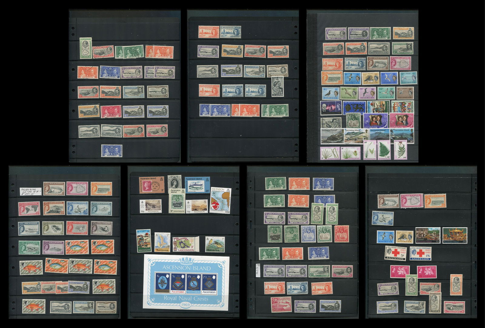 Ascension 1922 to 1969, #1 / # 129a, a MH/MNH and used group on stocksheets, (1 of 8)
