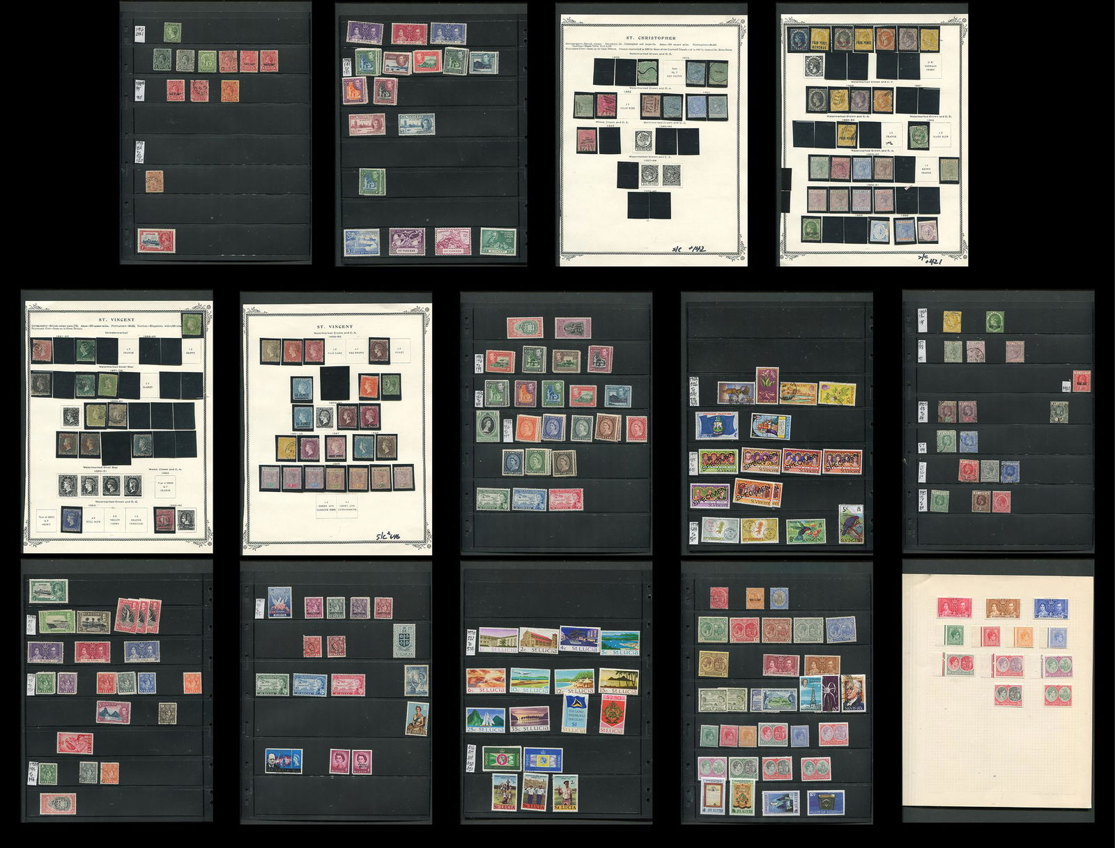 British Caribbean 1861 to 1977, includes St. Vincent, St. Lucia, St. Kitts & Nevis, a MH and used (1 of 5)