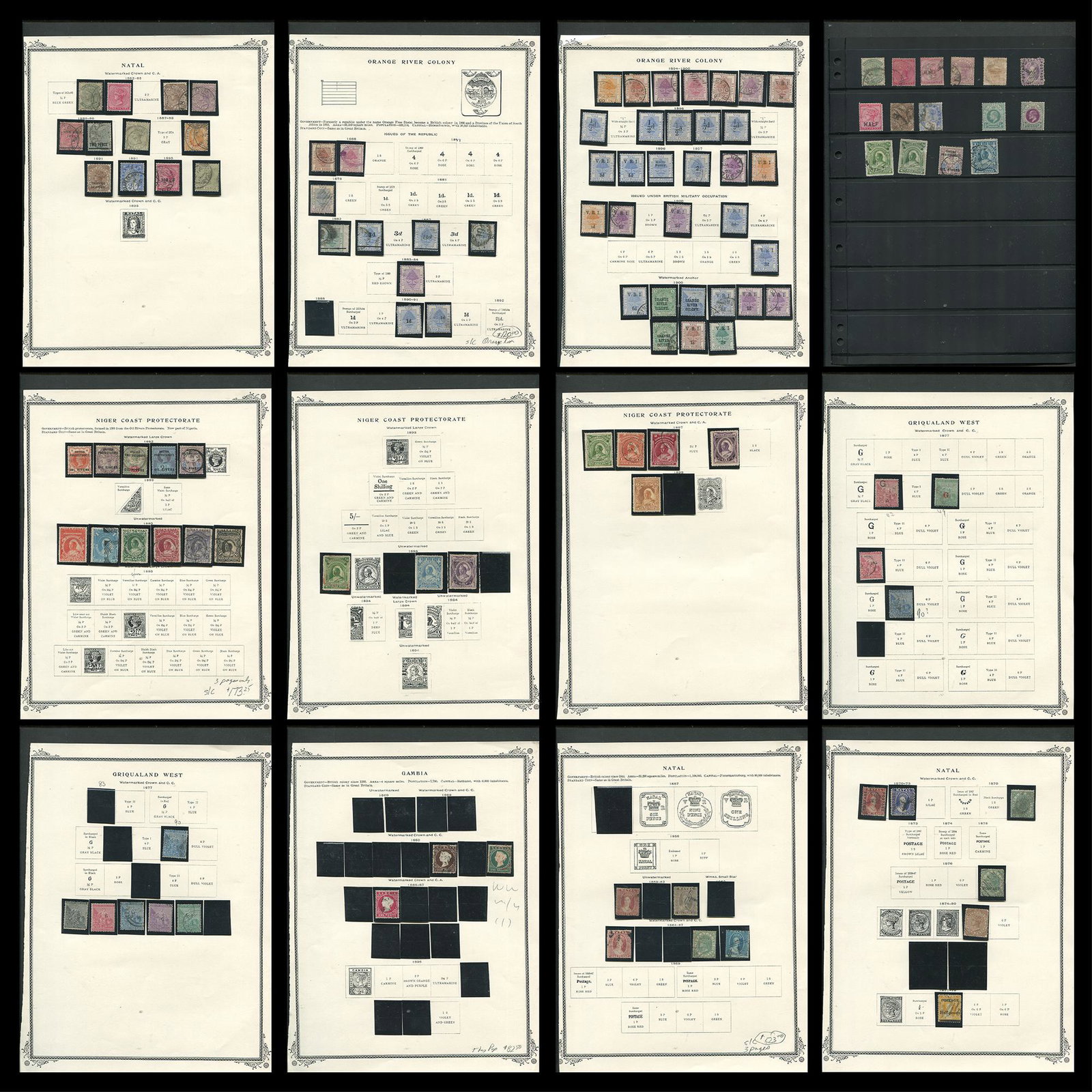 Niger Coast/Gambia/Orange River Colony and Griqualand, 1868 to 1900, and Mh and used group and (1 of 10)