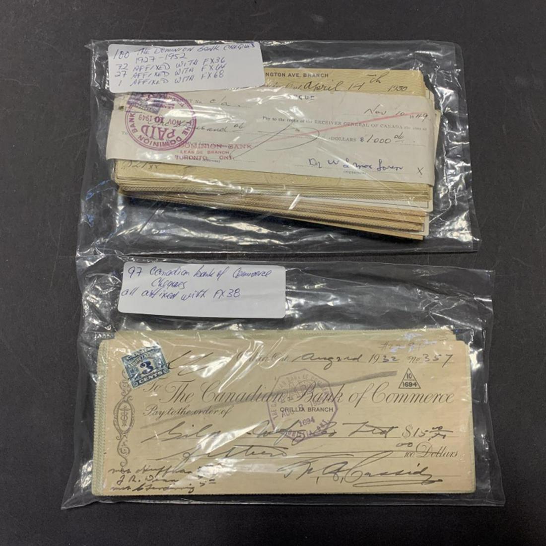 Canadian Royal Bank, Dominion Bank, Bank of Montreal Stamped Cheques (1 of 5)