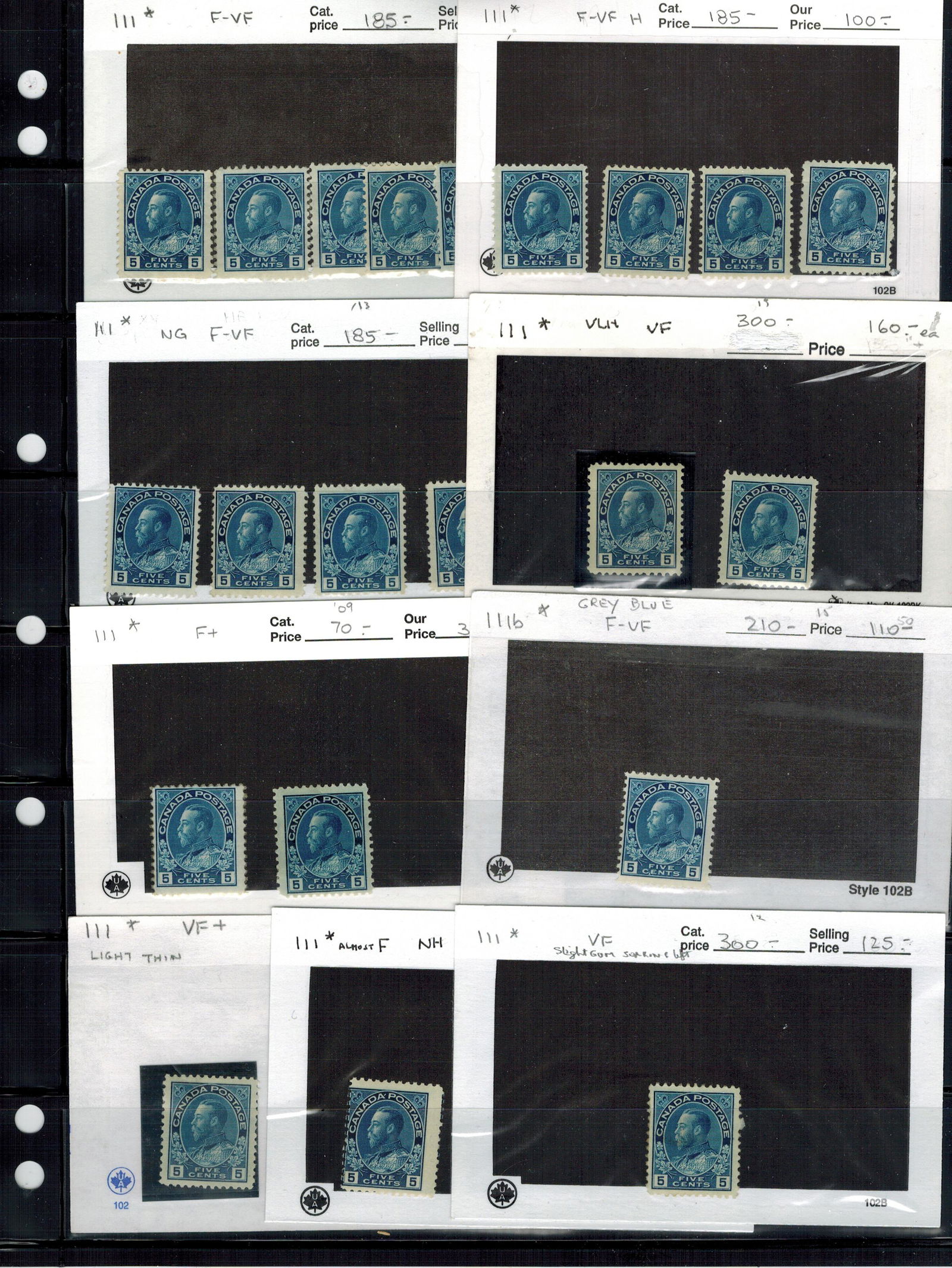 Canada 1911-1925, #111,5c blue, a MH/MNH group of 21, in 102s (1 of 1)