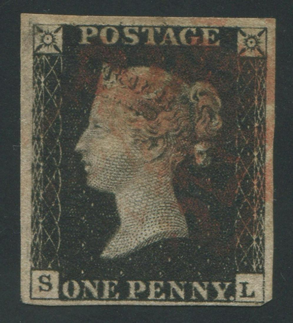 Great Britain 1840, #1a, 1d intense black (SL), plate 5, (1 of 2)