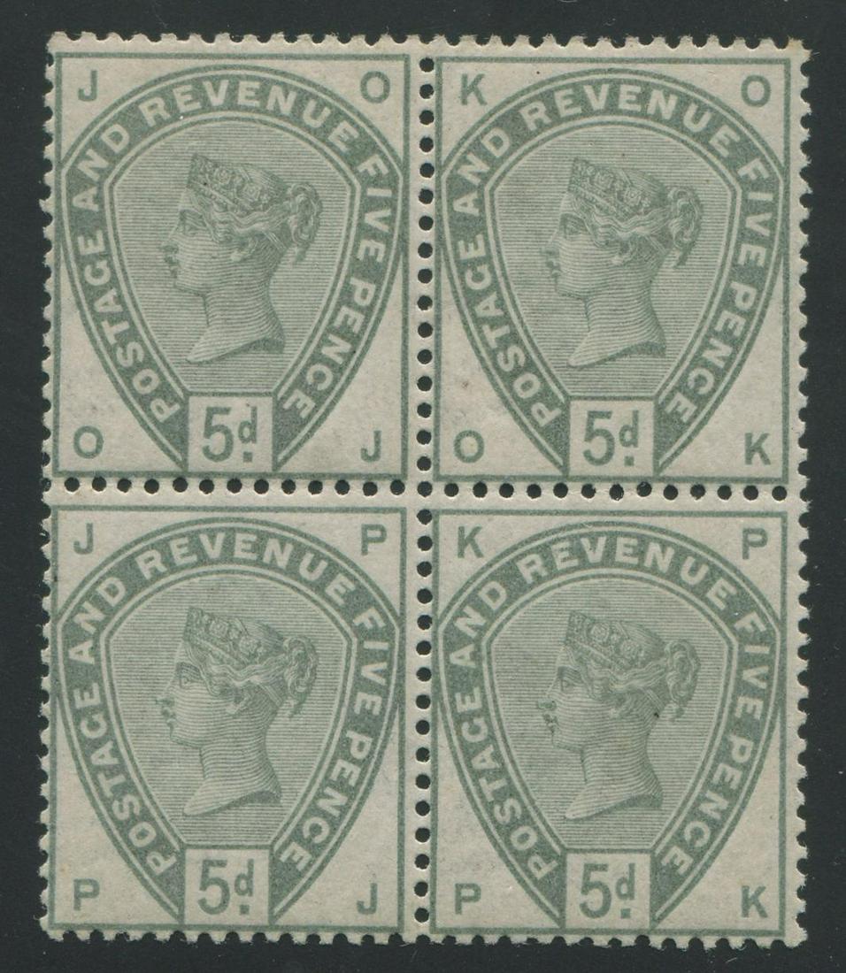Great Britain 1884, #104, MH/MNH 5d green block of four (OJ/PK) (1 of 2)