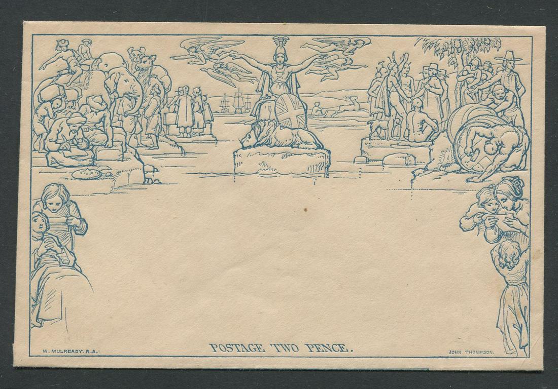 Great Britain 1840 U2 2d mulready unused, Stereo A199: Great Britain 1840, U2 2d Mulready unused, Stereo A199, Scott value $450, has a few tone spots, otherwise appears f-vf