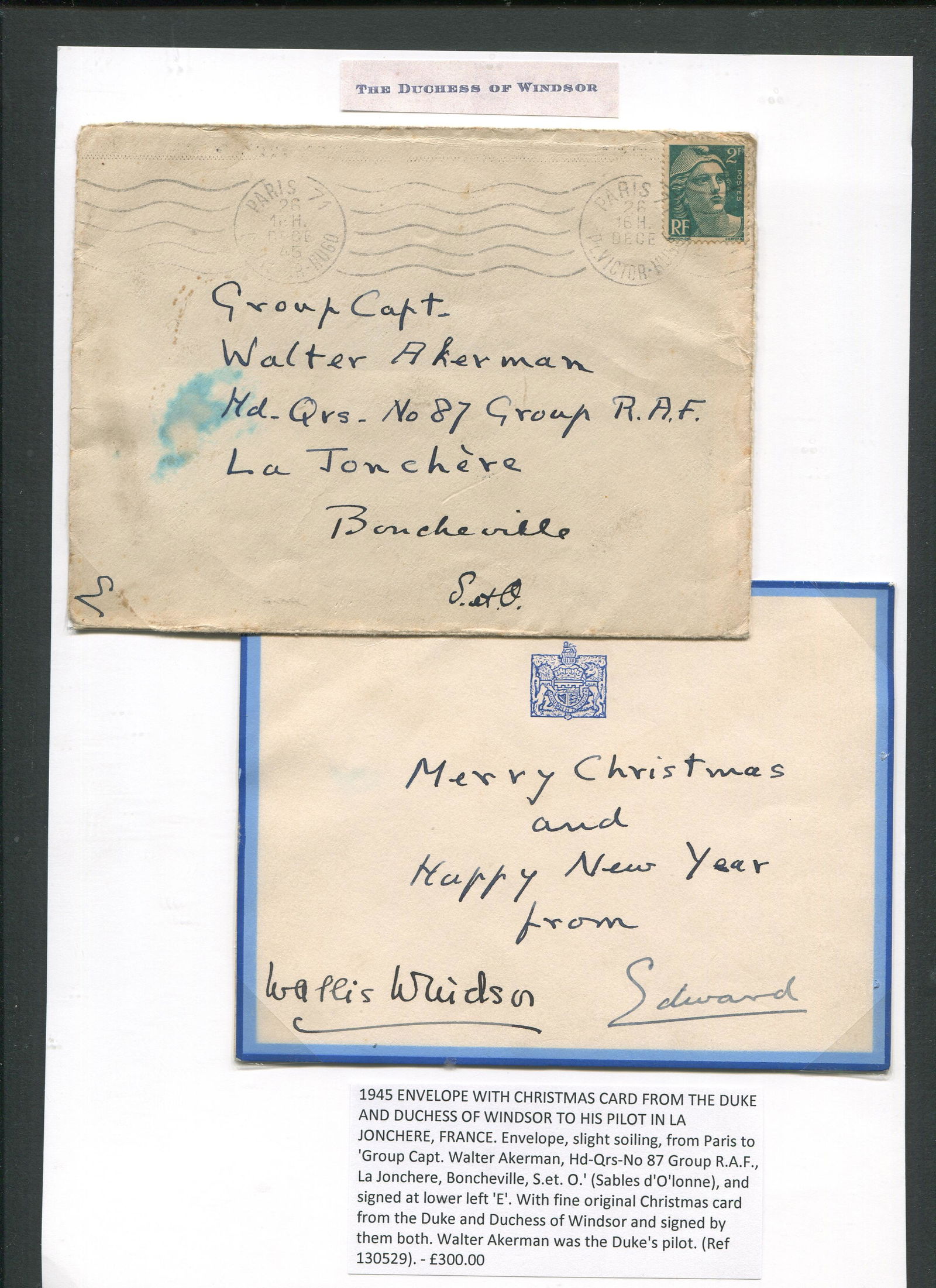 Great Britain, 1945, envelope with a Christmas card from the The Duke and Duchess of Windsor, (1 of 1)