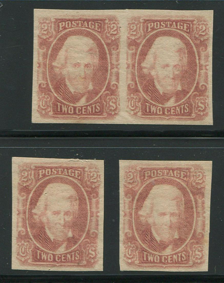 USA - Confederate States 1863, #8, 2c brown-red, unused pair and two singles, (f-vf -VF) (1 of 2)