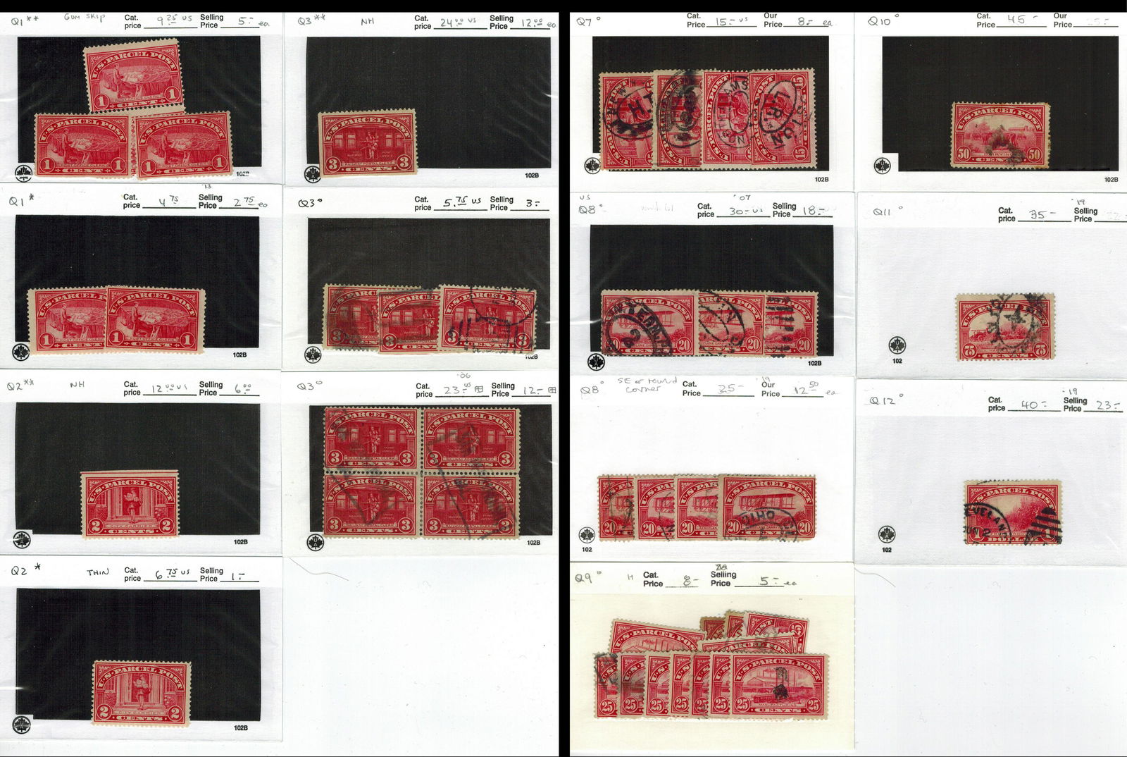 USA 1913, #Q1 / #Q12, a MH/MNH and used group of Parcel Stamps, in 102s (1 of 1)