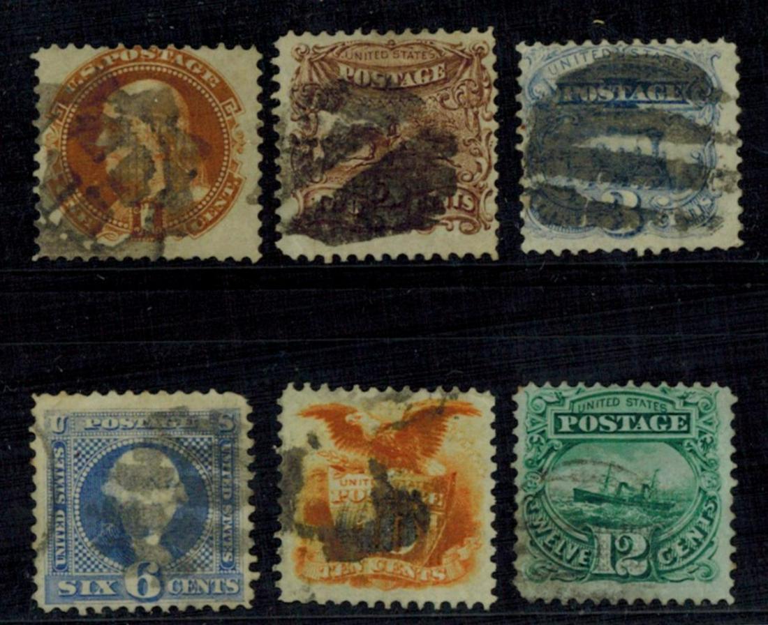 USA 1869 #112-#117 Used VG-F: A reasonable and affordable grouping from G Grills to the 12c, which vary in degrees of cancellation, with the 12c being the lightest. Scott- $691.