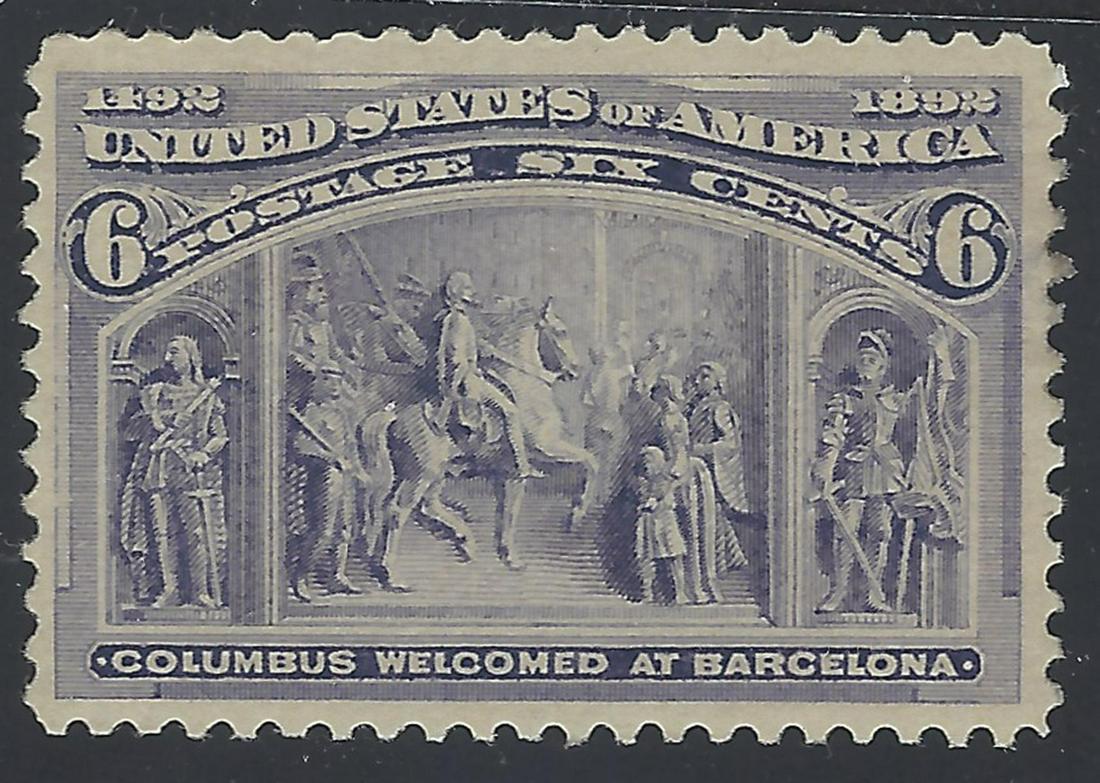 USA 1893 #235 6c Purple F-VF M: USA 1893 #235 6c Purple F-VF Mint with slightly disturbed gum. Nice, clean, attractive example. S/C 2021 Specialized value in F-VF is $35.
