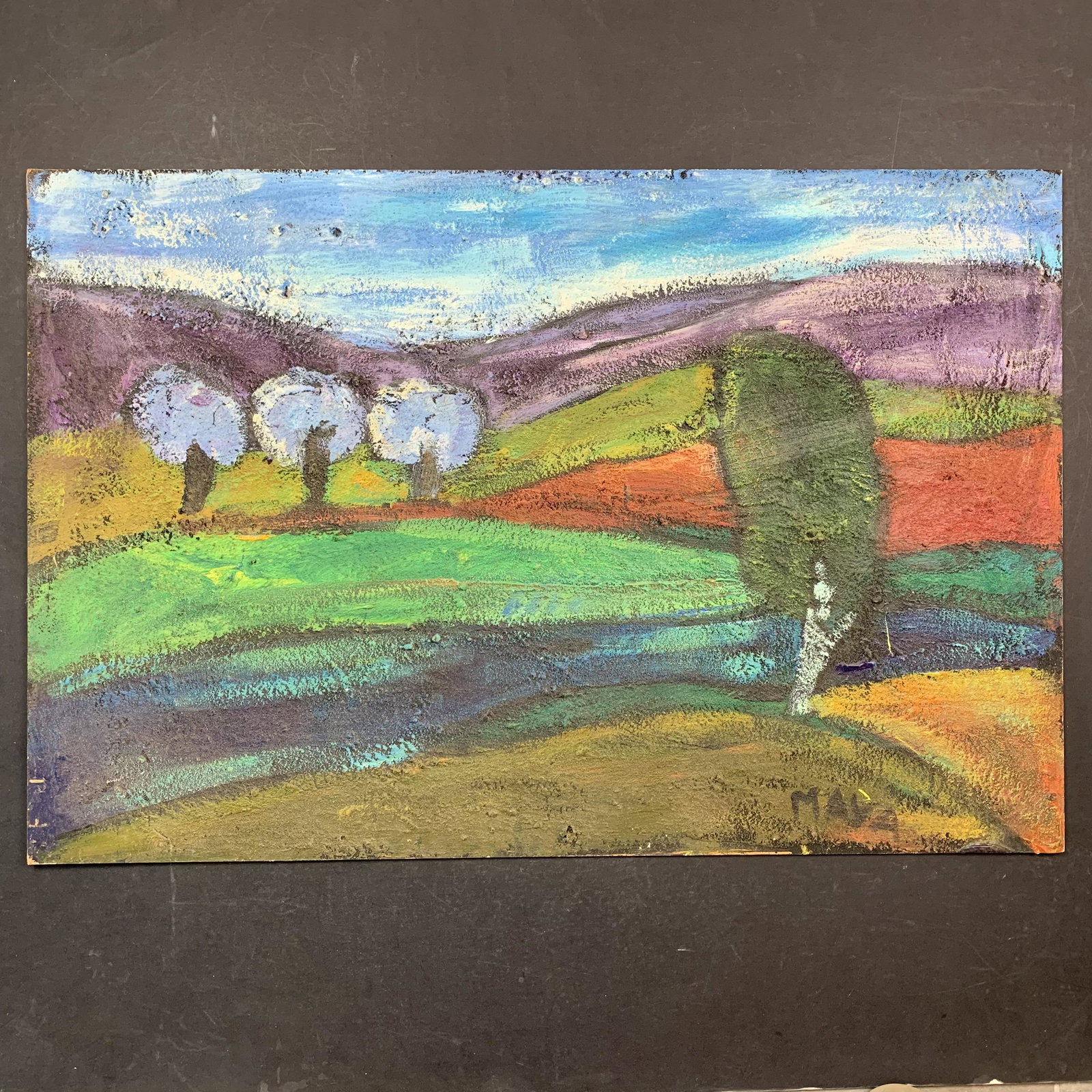 Maya Eventov, Untitled, Original Oil on Board: Maya Eventov, Untitled, Original Oil on Board. This beautiful landscape scene is full of color. The artist has added some rich texture to this painting. It is in excellent condition. Image: 24" x 36".