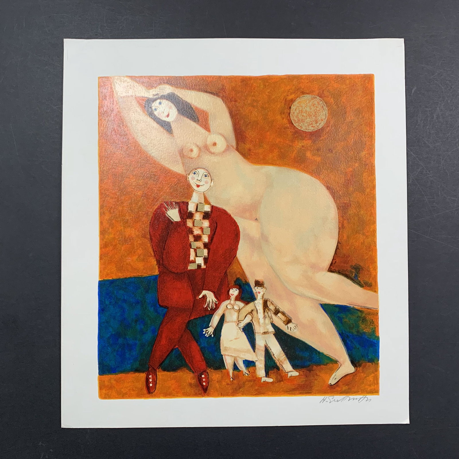 Harry Guttman's "The Dream" Limited Edition Serigraph: Harry Guttman's "The Dream" Limited Edition Serigraph. Strange things happen while we dream. A small couple, a medium man and a large, nude woman are depicted in this artists dream. This piece is sign