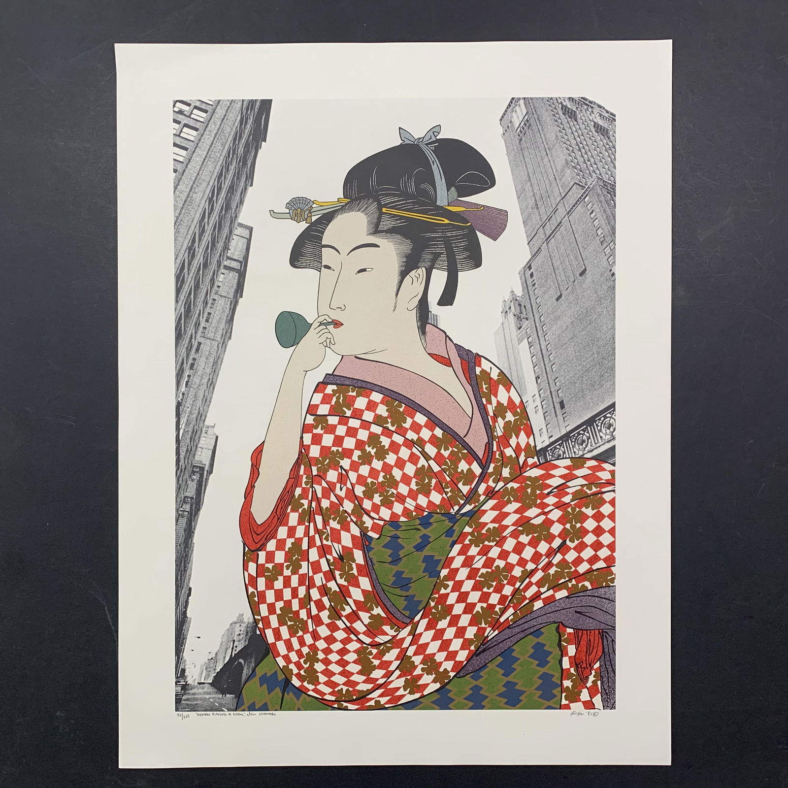 Michael Knigin's "Woman Playing A Poppin After Utamaro" Limited Edition Print (1 of 1)