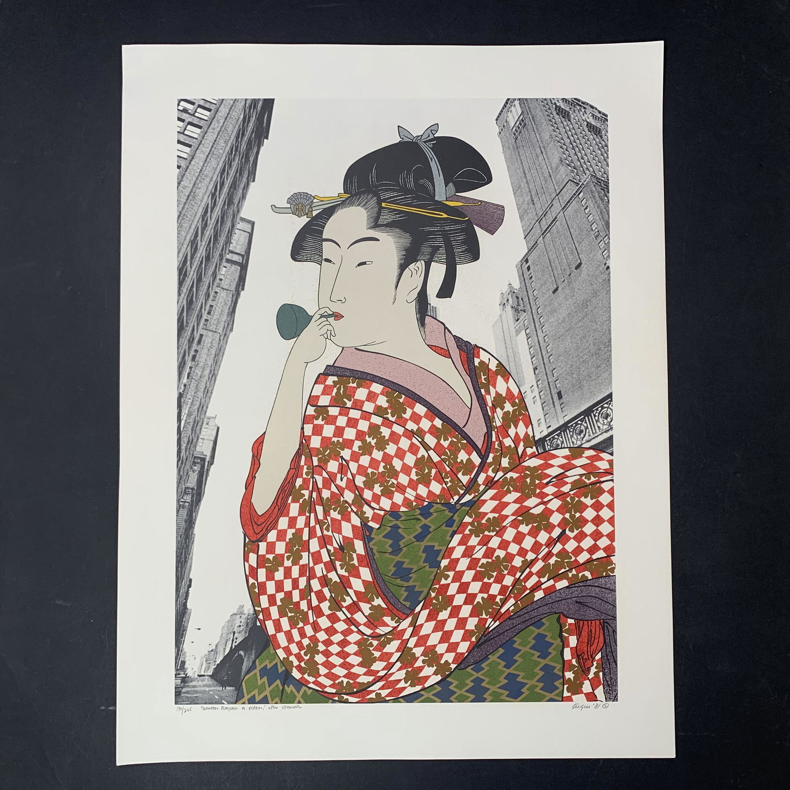 Michael Knigin's "Woman Playing A Poppin After Utamaro" Limited Edition Print (1 of 1)