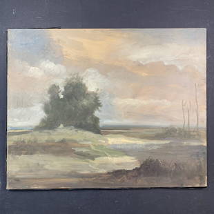 Richard Stipl, Untitled, Original Landscape on Canvas: Richard Stipl, Untitled, Original Landscape on Canvas. A lush tree in the middle of the field and several bare trees in the background. This piece is signed on the back and is in excellent condition.