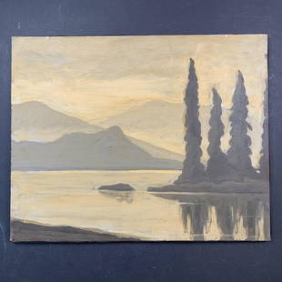 Richard Stipl's "Yellow Head Park IV" Original Landscape on Canvas: Richard Stipl's "Yellow Head Park IV" Original Landscape on Canvas. The water is calm in the park. There is a wonderful view of the mountains. This piece is signed and titled on the back and is in exc