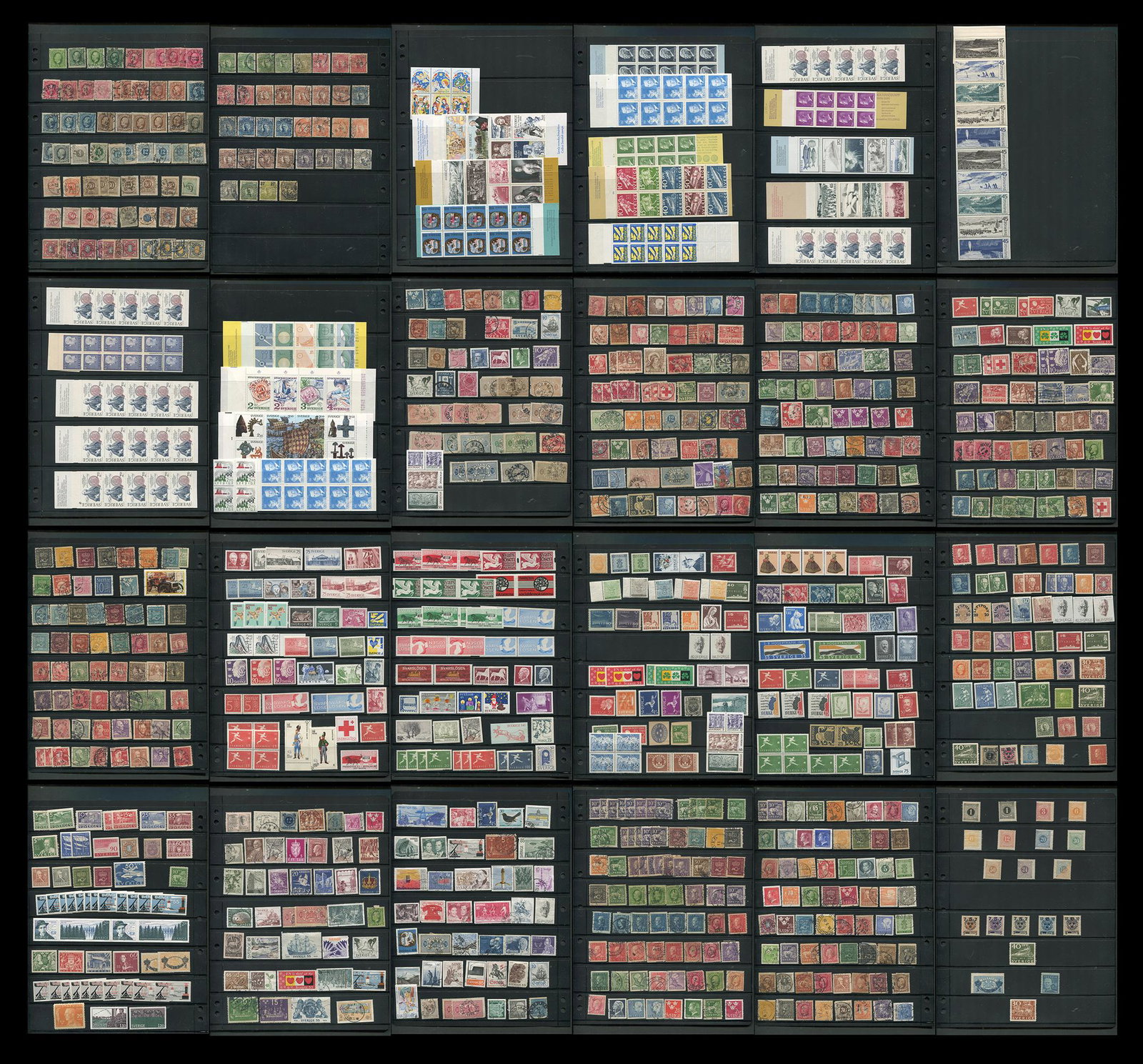 Sweden 1870's-1990's Accumulation Mint/Used: A mint and used, somewhat duplicated, Sweden accumulation from the 1870's to the 1990's. Includes a number of better booklets, early mint Dues and Semis, and much more. Neatly laid out on a number of 