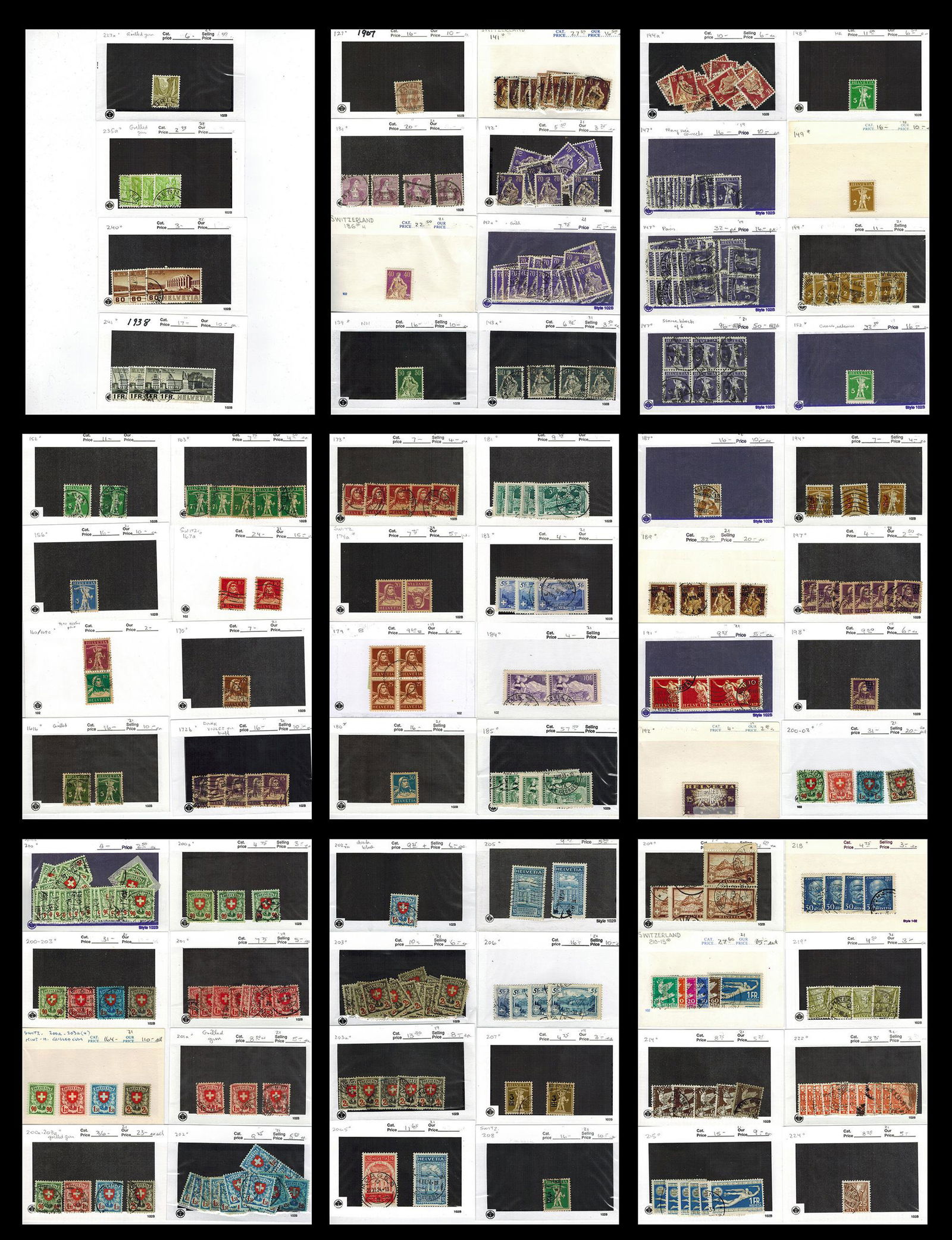 Switzerland 1907-1938 #127/ #241 Used Some Mint.: Switzerland 1907-1938 #127/ #241 Used Some Mint. A high quality used inventory, with some mint. Virtually all VF. Scott Value $3,490.