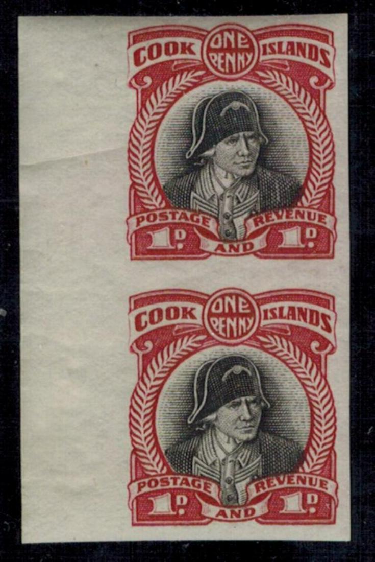 Cook Islands 1932 #85 MNH vertical imperf pair, creased: Cook Islands 1932 #85, MNH vertical imperf pair, creased, according to Stanley Gibbons, these first came to market in 1935, but are considered to be printers waste. SG value 300 pounds, fine