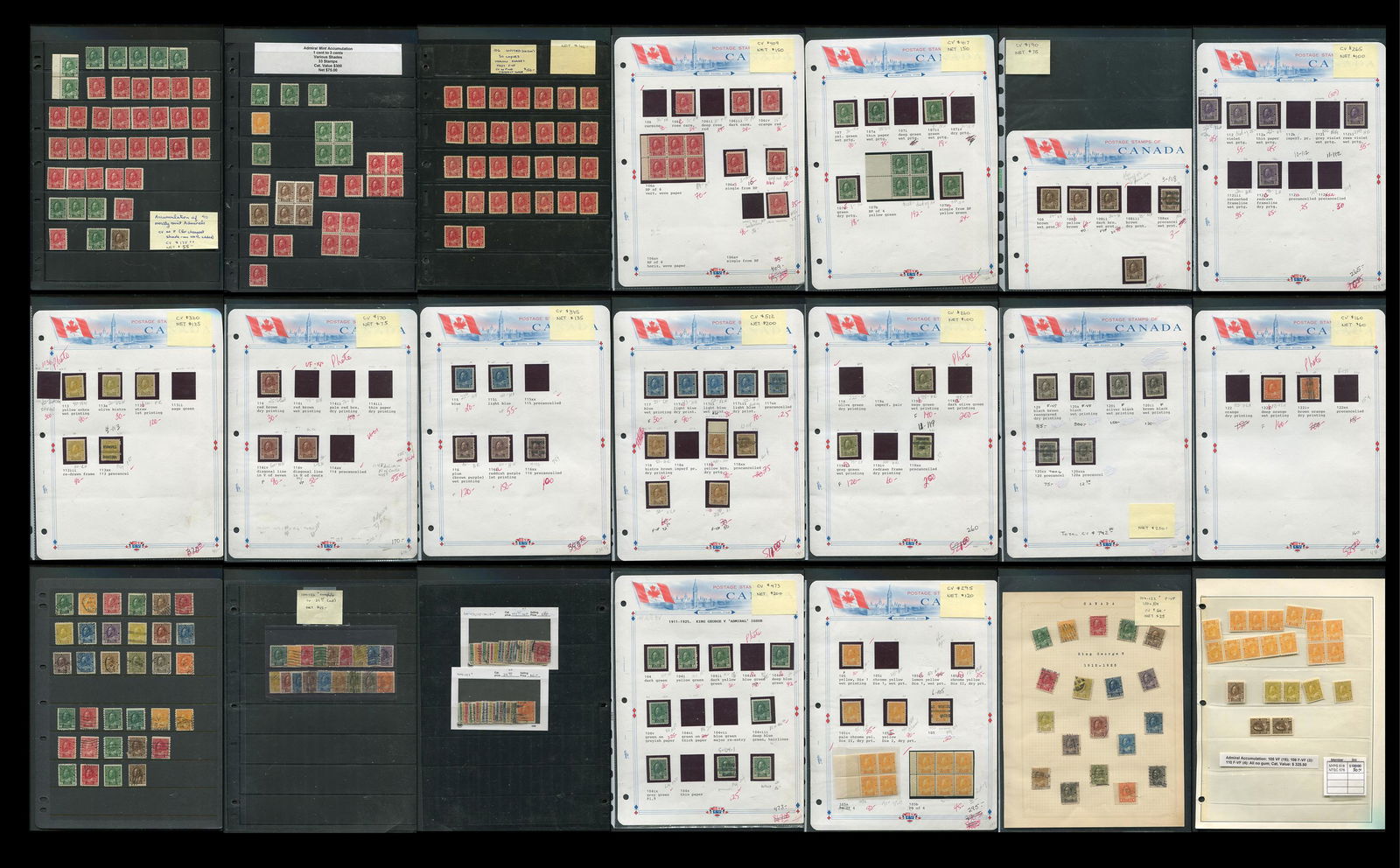 Canada 1911 - 1925 #104 - #134: Canada 1911 - 1925 #104 - #134 . A George V Admiral Collection. Includes : An extensive collection of mostly mint (some no gum) , NoteAdmirals including various shades,singles and blocks.Includes vari