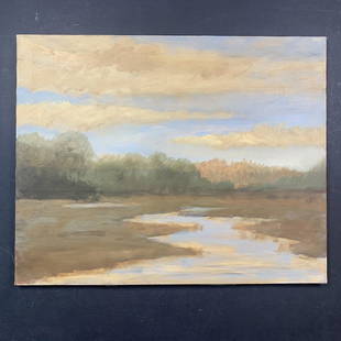 Richard Stipl, Untitled, Original Landscape on Canvas: Richard Stipl, Untitled, Original Landscape on Canvas. The river seems to end in this clearing. This piece is signed on the back and is in excellent condition Image: 24" x 30". Canvas: 24" x 30".