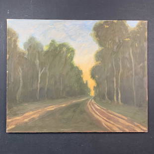 Richard Stipl's "Woodland Road" Original Landscape: Richard Stipl's "Woodland Road" Original Landscape on Canvas. The road stretches to the horizon, leading through the forest. This piece is signed and titled on the back and is in excellent condition I