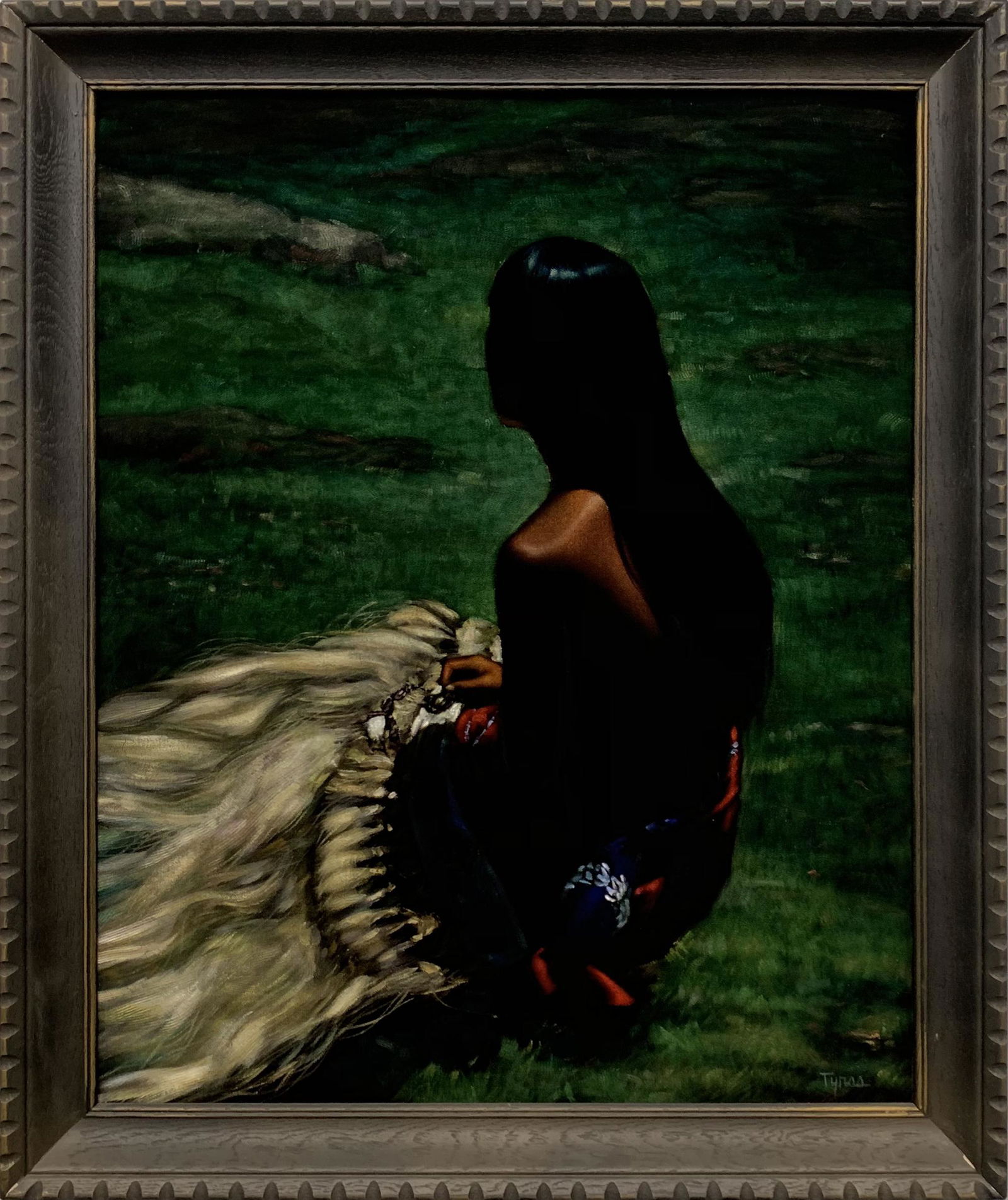 Burke Tyree's "Making of a Grass Skirt" Original Oil on Velvet (1 of 2)