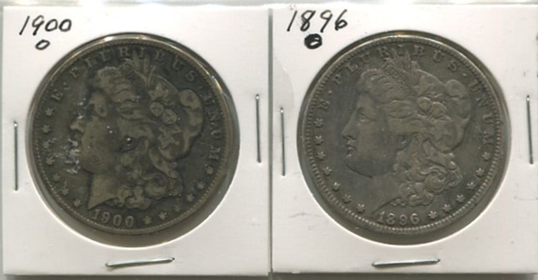 USA 1900o and 1896o Silver Dollars F/VF (1 of 2)