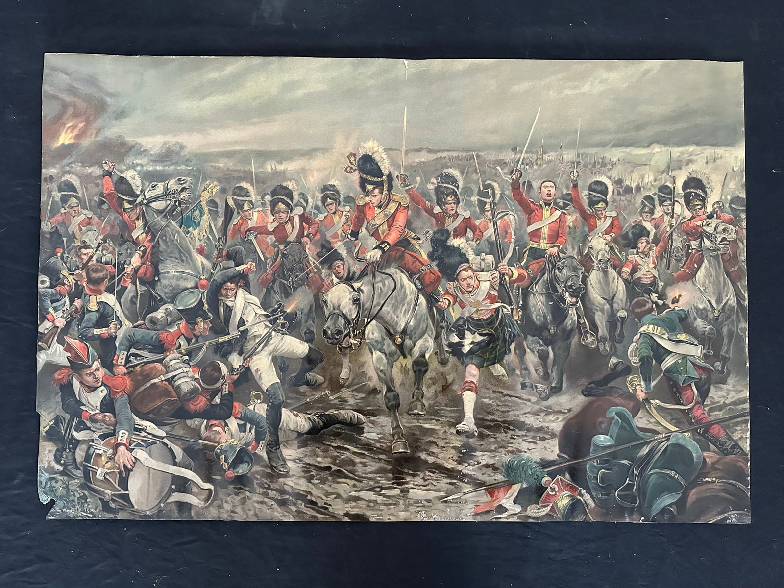 Caton Woodville's "Scotland Yet! On to Victory" Open Edition Print: Caton Woodville's "Scotland Yet! On to Victory" open edition print. A vivid piece depicting The Scots Greys and the Highlanders going into battle. This piece does have some light damage around a few e