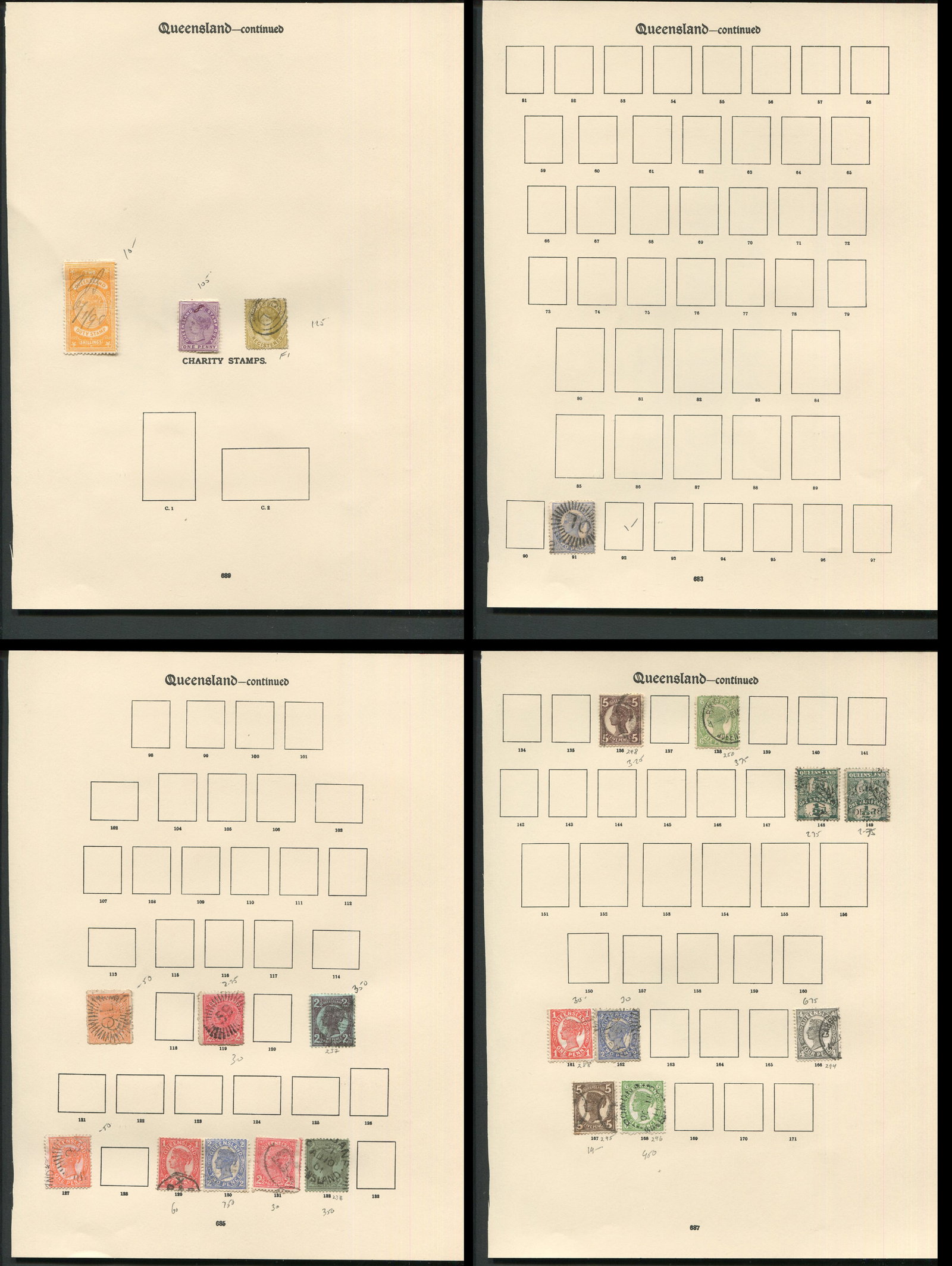 Australia -Queensland 1890 to 1899, #90 /#124 , a used selection on leaves,: Australia -Queensland 1890 to 1899, #90 /#124 , a used selection on leaves, Scot value $304, appears f-vf