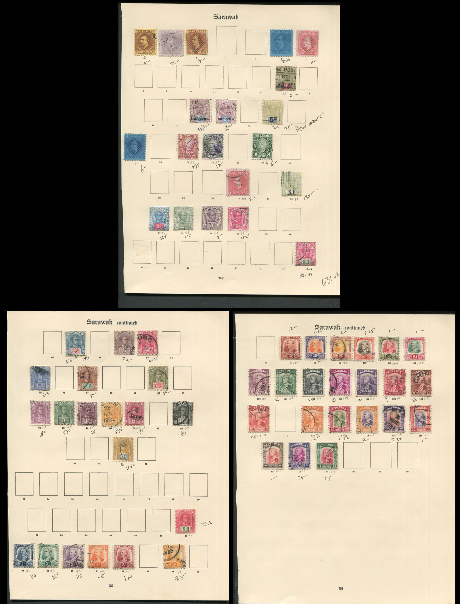 Sarawak 1871-1941 #2/#131 Used Collectionon albums pages (1 of 4)