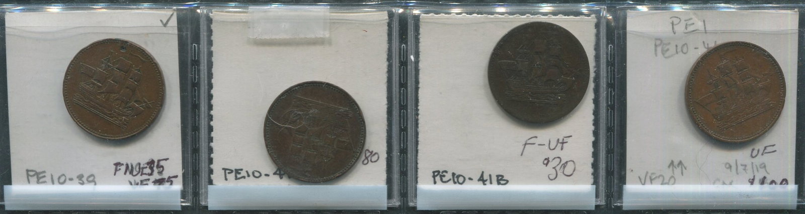 Prince Edward Island 1835 4 Tokens PE - 10 - 39,41A, 41B,41C. VF. (1 of 2)