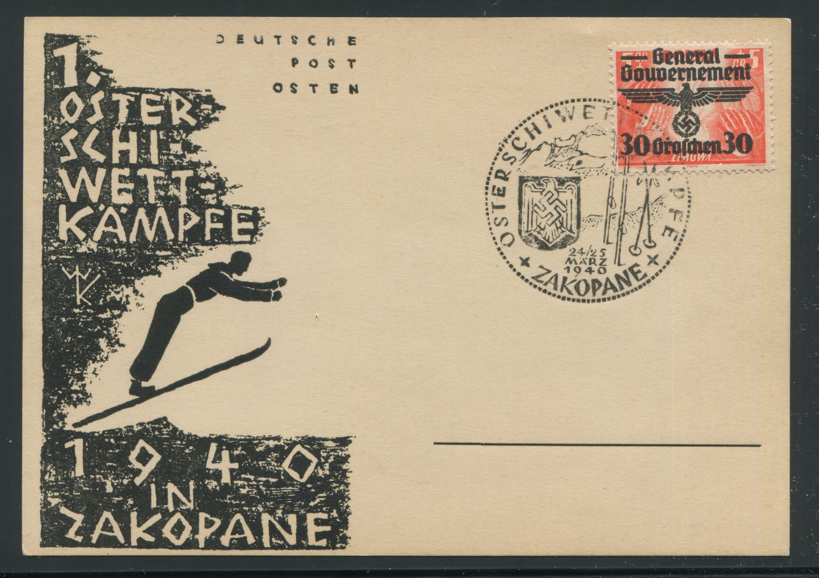 Germany 1940 cover advertising Easter Sking Competion in Zakapane, dated march 1940 (1 of 1)