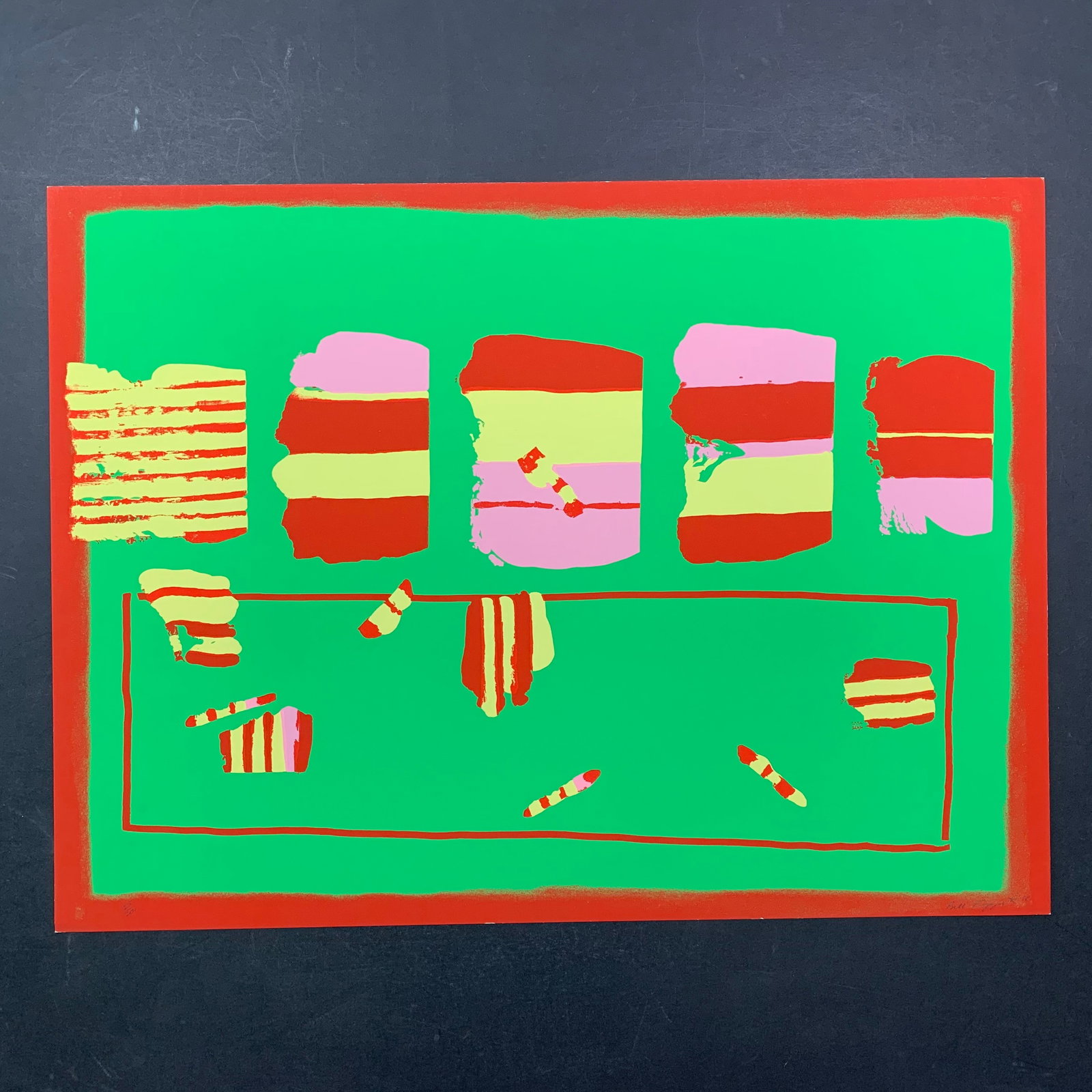 Bill Taggart's "Mr. Bozzman's Dream" Limited Edition Print: Bill Taggart's "Mr. Bozzman's Dream" limited edition print, signed and dated lower right, and numbered 25/200 lower left. An interesting piece done in green, yellow, pink and red. This piece is in exc